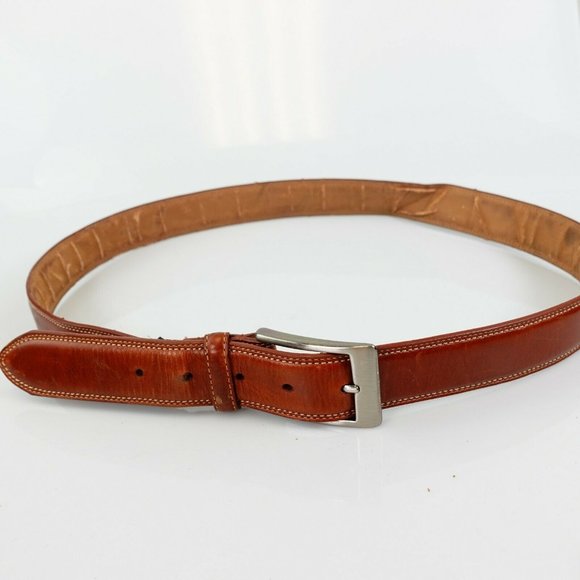 DONALD J. TRUMP‎ Men's Leather Brown Classic Belt 41 Formal Frame Silver Buckle - Picture 1 of 13